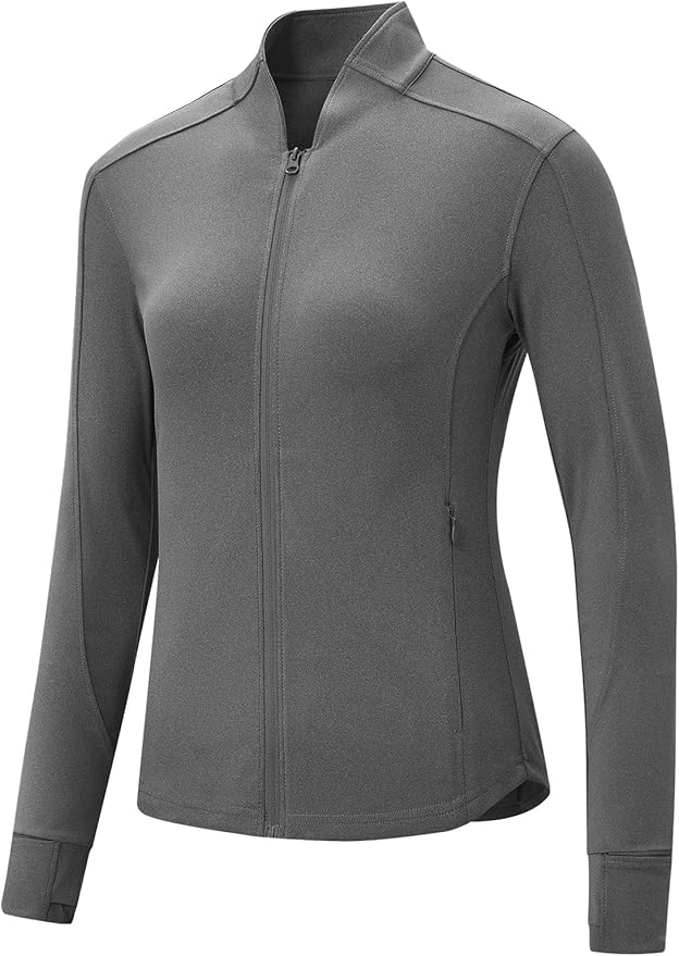 BGOWATU Women's Workout Athletic Jacket Full Zip Running Jackets Gym Yoga Track Tops with Pockets Thumb Hole