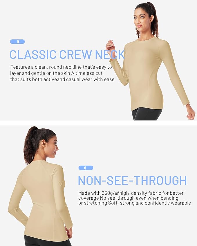 Runhit Women's Long Sleeve Compression Shirt Workout Tops Athletic Base Layer Gym Yoga Running Sports Gear Quick Dry UPF 50+