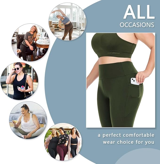Plus Size Leggings for Women with Pockets-Stretchy XL-5XL Yoga Pants Tummy Control High Waist Workout Leggings