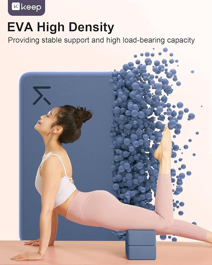KEEP Yoga Block, High-Density EVA Foam 2 Pack Yoga Block with Non-Slip Textured Surface, Supportive, Lightweight - Ideal for Yoga