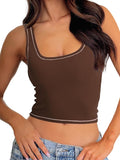 Danysu Women Rib Tank Top Padded Workout Top Square Neck Crop Tank Fitted Basic Cami Tops