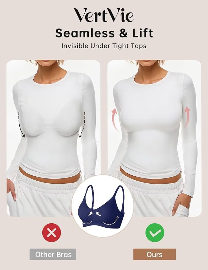 Vertvie Womens Seamless Jelly Bras No Underwire Comfort Push Up Bras Buttery Soft Wireless Bralette Full Coverage Sports Bra