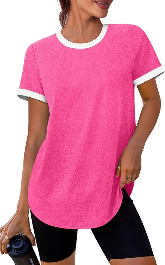 Womens Workout Tops Summer Short Sleeve Shirts Athletic Color Block Gym Clothes Outfits Sun Protection UPF 50+ T Shirts