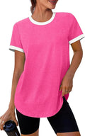Womens Workout Tops Summer Short Sleeve Shirts Athletic Color Block Gym Clothes Outfits Sun Protection UPF 50+ T Shirts