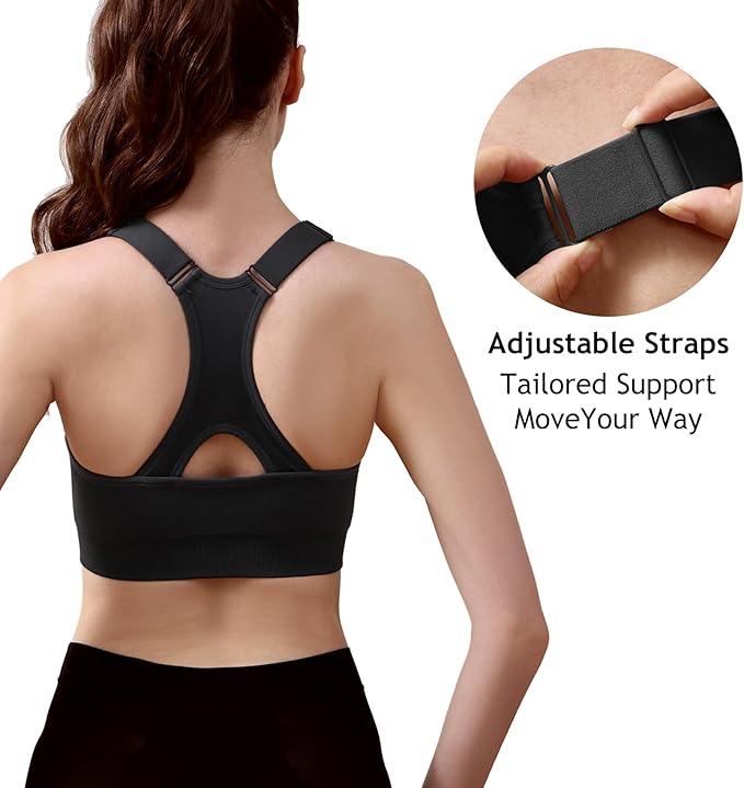 Double Couple Sports Bras for Women Adjustable Medium Impact Racerback Padded Sports Bra for Yoga Gym Fitness Workout