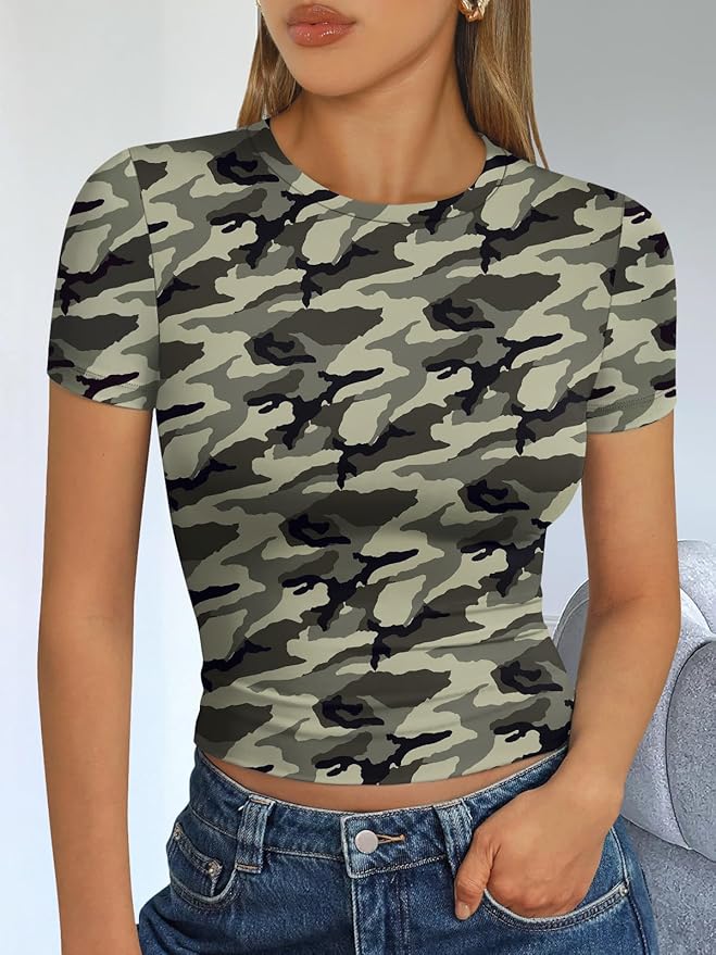 Trendy Queen Womens Short Sleeve T Shirts - Buttery Soft Summer Crop Tops Slim Fit Y2k Basic Tees for Workout