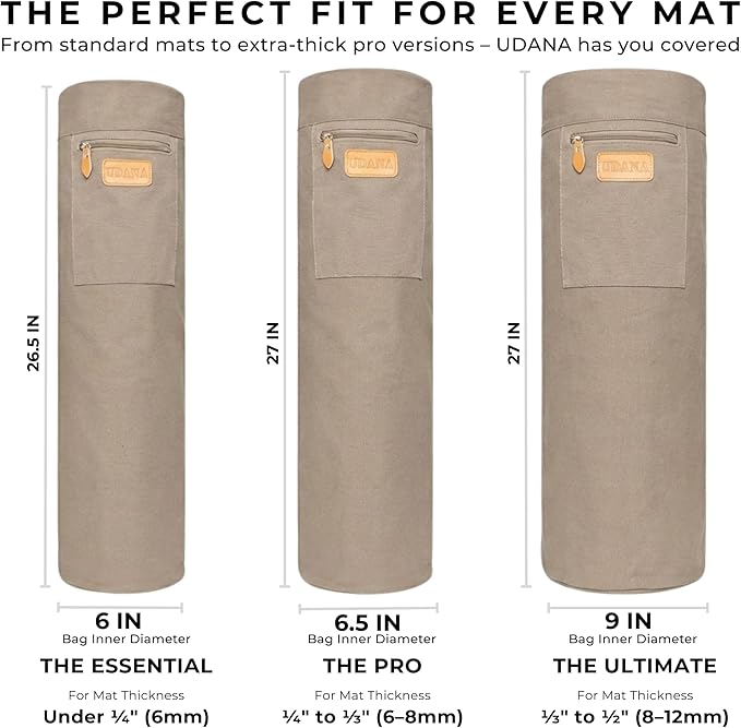 UDANA Yoga Mat Bag – Heavy Duty Canvas Carrier with 3 Pockets & Full Zip – Available in 3 Sizes (16L, 18L, 34L) - Multiple Colors