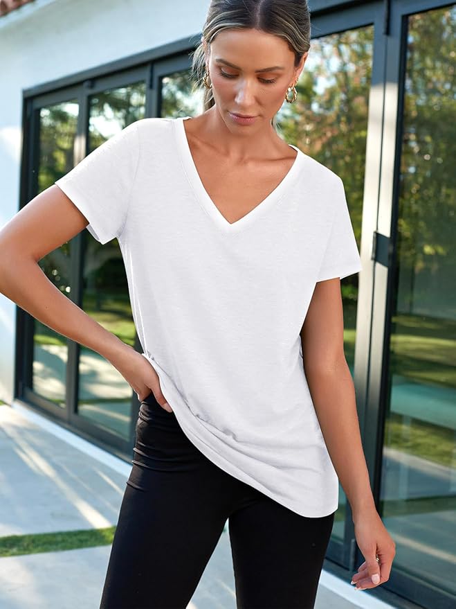 AUTOMET T-Shirts Short Sleeve V Neck Tees Tops for Women Fashion Trendy Lightweight Soft Casual Summer Outfits Clothes 2026