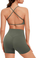 OMKAGI Workout Sets for Women Open Back Strappy Sports Bra Booty Biker Shorts Gym Outfits