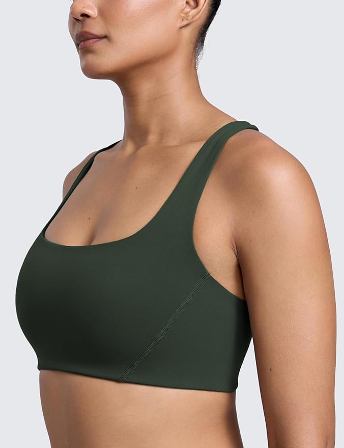 CRZ YOGA Butterlift Double Lined Square Neck Sports Bras for Women - Wireless V-Shaped Racerback Workout Yoga Top Non Padded