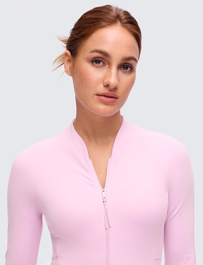 CRZ YOGA Butterluxe V-Neck Jackets for Women - Full Zip Athletic Track Tops with Thumb Holes Pockets