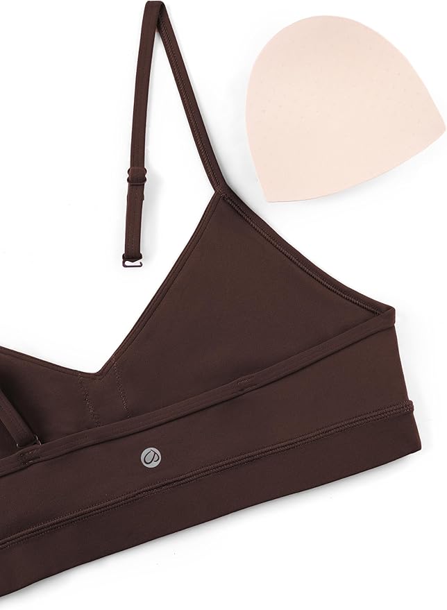 CRZ YOGA Butterluxe V-Neck Sports Bras for Women - Adjustable Thin Straps Padded Yoga Top Basic Wireless Camisole