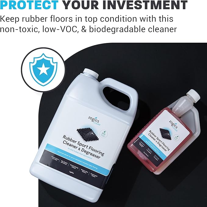 Zogics Rubber Flooring Cleaner and Degreaser – Cleaner Concentrate and Heavy Duty Degreaser for Rubber Floors and Mats, Biodegradable and Non Toxic Cleaner (1 Gallon)