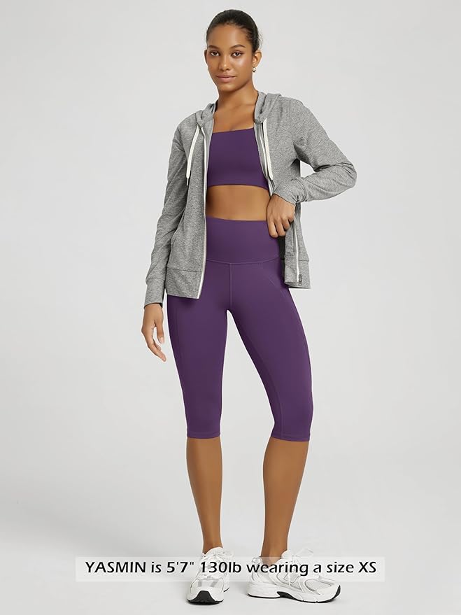 ODODOS Women's High Waisted Yoga Capris with Pockets, Tummy Control Non See Through Workout Athletic Running Capri Leggings