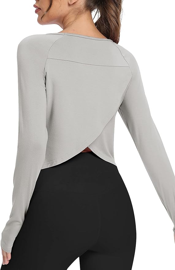 Bestisun Long Sleeve Athletic Workout Shirts Sports Yoga Gym Crop Tops for Women