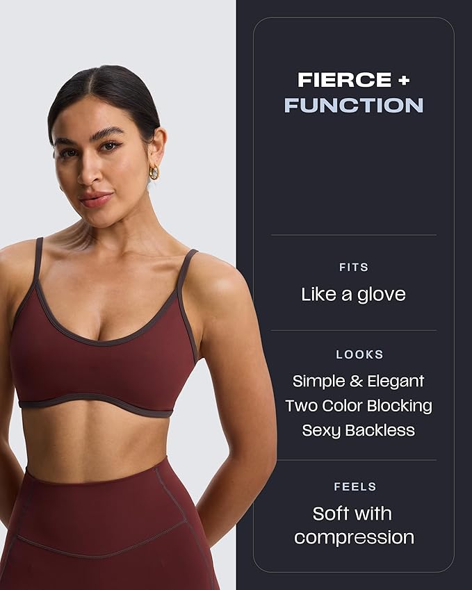 Aoxjox Women's Color Block Workout Sports Bras Fitness Lexi Lined Strappy Bra Athletic Yoga Crop Tank