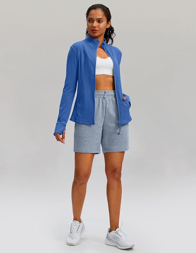 Women's Workout Jackets with 4 Pockets Zip Up Slim Fit Soft Fall Jacket for Yoga Running Athletic