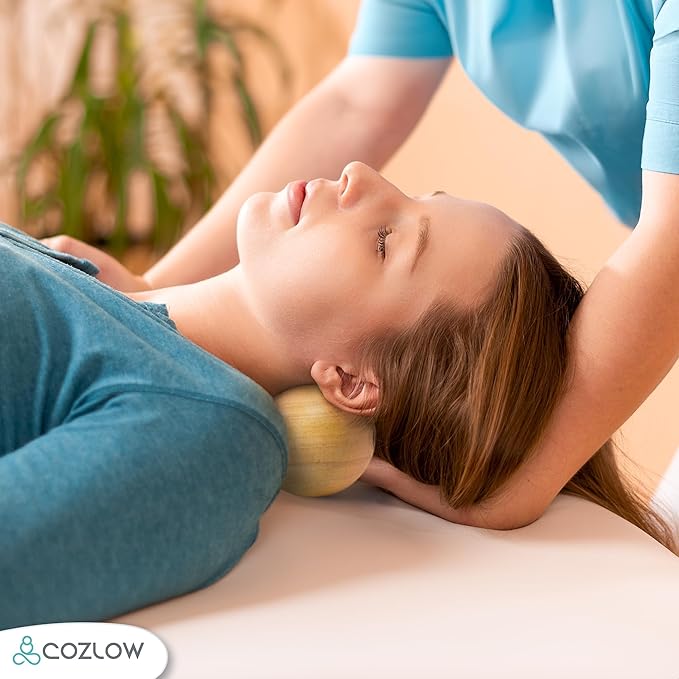 COZLOW Peanut Ball Massage Roller - Wood Therapy Massager - Double Lacrosse Ball Shaped Tool for Neck, Back, Spine, Feet Muscle Pain Relief - Wooden Mobility Device for Deep Tissue Recovery