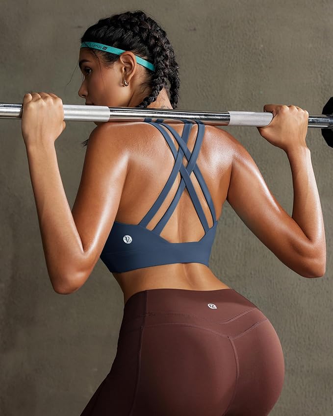 RUNNING GIRL High Impact Sports Bras for Women - Scoop Neck Strappy Sports Bra High Support Moulded Cup Workout Bra