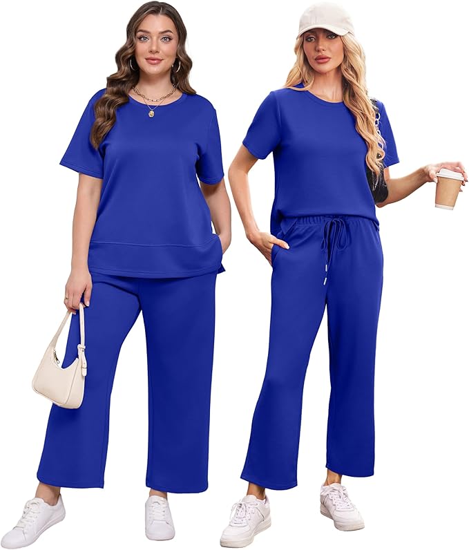 XIEERDUO Women's Side Slit Lounge Sets 2026 Fashion 2 Piece Travel Outfits Cozy Loungewear Wide Leg Tracksuits S-3XL