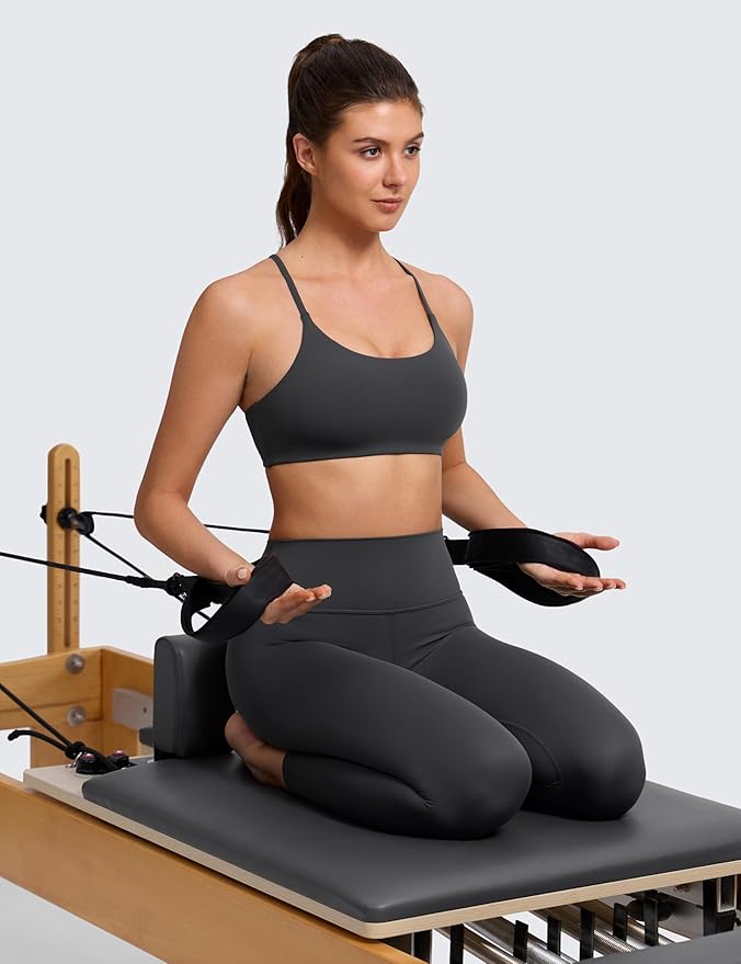 CRZ YOGA Butterlift Double Lined V Back Sports Bras for Women - Scoop Neck Spaghetti Strap Wireless Yoga Top Non Padded