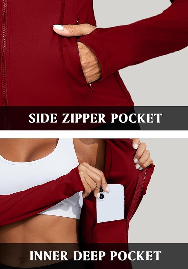 Bosmeer Workout Jackets for Women Lightweight Zip Up Slim Fit Yoga Sportwear Stretchy Crooped Running Jacket with Thumb Holes