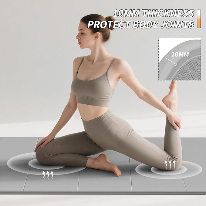 PAIDU Foldable Fitness Yoga Mat | 2/5" (10MM) Extra Thick | SGS Certified Non-Slip TPE | 75x26" Extra Long-Wide | Portable & Easy Store | for Yoga, Pilates, Home Gym & Full-Body Workouts