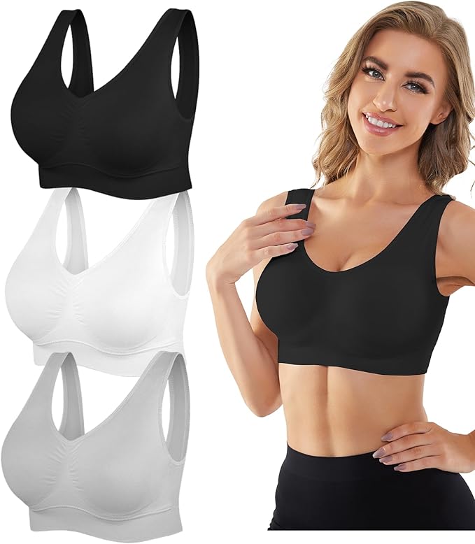 YADIFEN Womens Sports Bras, 3/4/6 Pack Wireless Comfortable Seamless Sleep Yoga Sports Bras for Women with Removable Pads