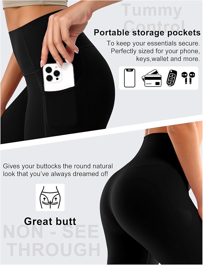 Bluemaple High Waisted Leggings for Women - Tummy Control Pants Non See Through Workout Soft Yoga Pants for Running Plus Size