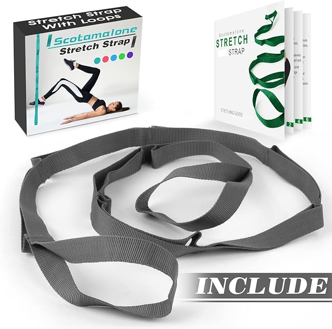 Scotamalone Stretching Strap Yoga Strap Physical Therapy for Home Workout, Exercise, Pilates and Gymnastics, 10 Loops Non-Elastic Stretch Bands with Aesthetic Packaging for Women & Men