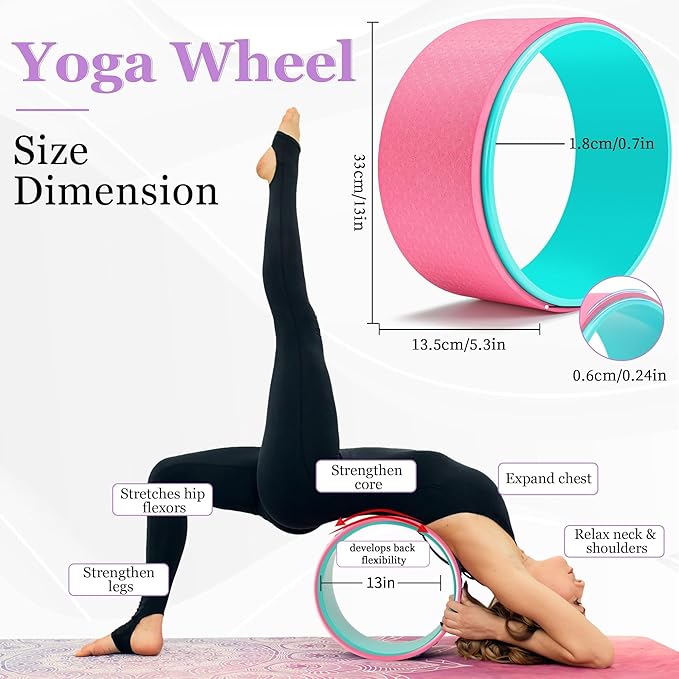 All in One Yoga Wheel Set, Soft Foam Roller Wheel for Back Pain & Stretching, Yoga Blocks 2 Pack with Strap, Trigger Point Therapy Massage Ball for Deep Tissue, Yoga Starter Kit for Beginner