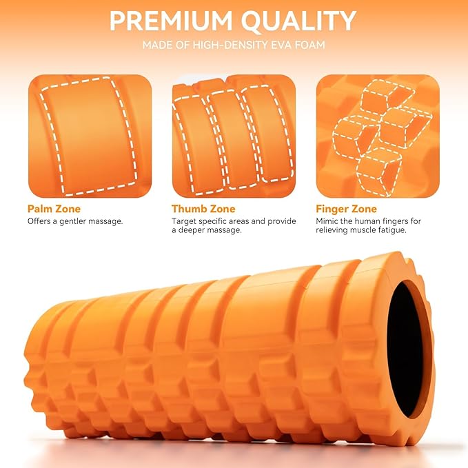 Krightlink Foam Roller High Density 13" Patented Exercise Roller for Deep Tissue Muscle Massage, Muscle Massage and Myofascial Trigger Point Release, Relieves Muscle Pain, Improves Mobility (Orange)