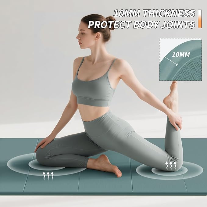 PAIDU Foldable Fitness Yoga Mat | 2/5" (10MM) Extra Thick | SGS Certified Non-Slip TPE | 75x26" Extra Long-Wide | Portable & Easy Store | for Yoga, Pilates, Home Gym & Full-Body Workouts