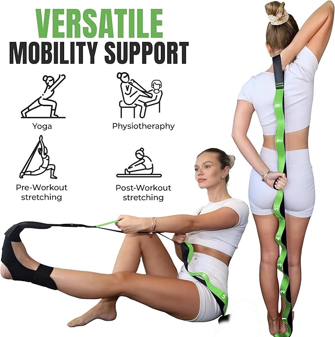 Stretch Strap with Loops Physical Therapy - Full Body Exercise Straps for Stretching with Detachable Foot - Leg & Calf Stretcher for Plantar Fasciitis, Physical Therapy, Pain Relief, and Flexibility