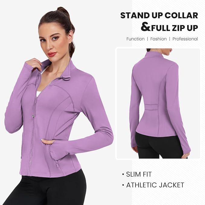 Women's Workout Jackets Full Zip Running Yoga Jackets Lightweight Athletic Clothes with Thumb Holes