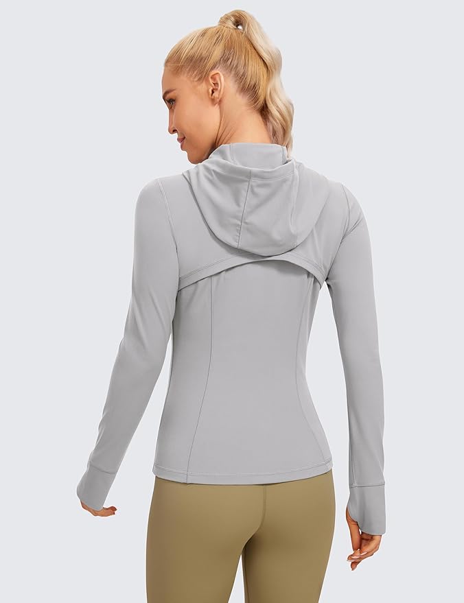CRZ YOGA Butterluxe Hooded Athletic Jackets for Women - Full Zip Track Casual Tops with Thumb Holes Pockets