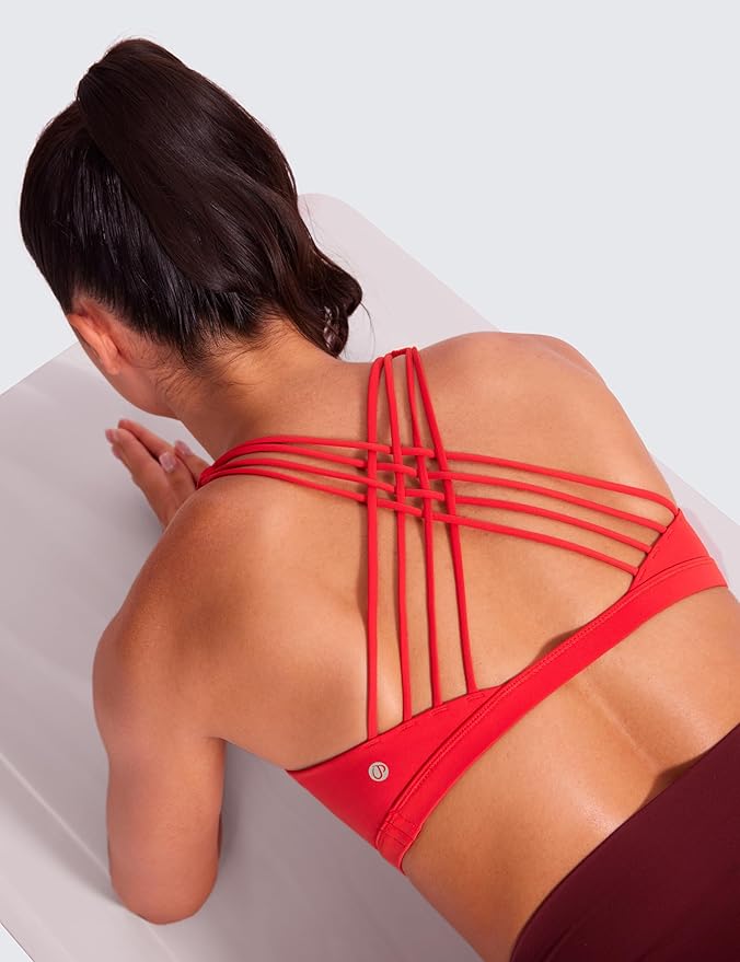CRZ YOGA Naked Feeling Strappy Sports Bras for Women - Criss Cross Back Wireless Padded Cami Yoga Workout Top