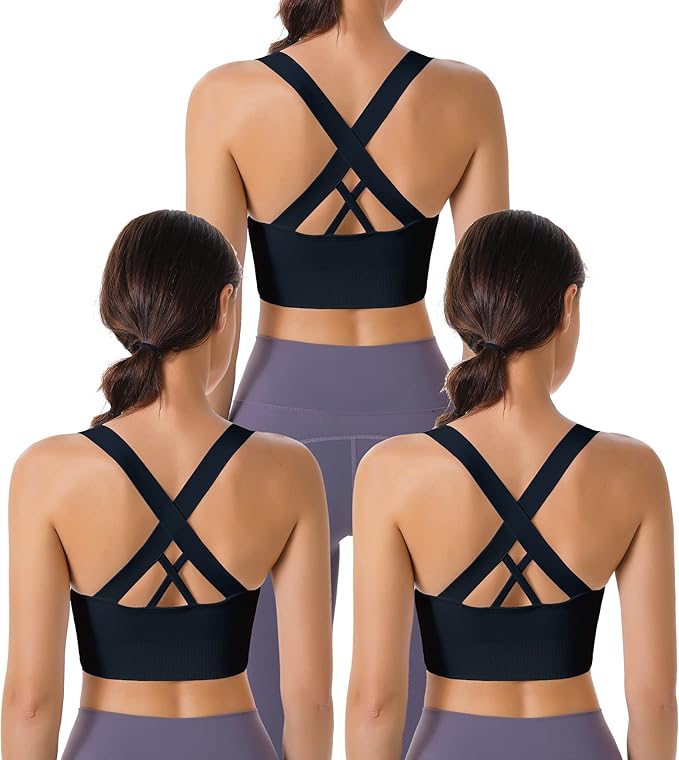 Evercute Sports Bras for Women Padded Medium Support Criss Cross Strappy Bra Seamless High Impact Yoga Exercise Athletic Bras