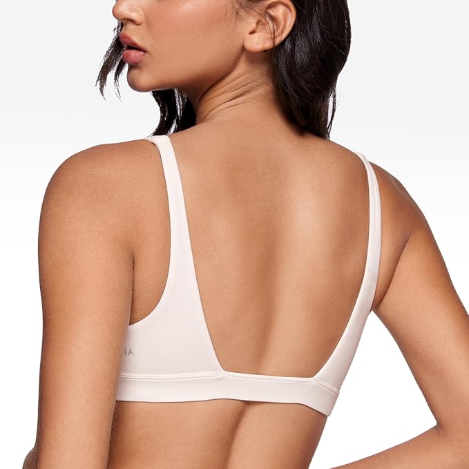 INGIA Womens Deep V-Neck Sports Bra Padded Low Impact Fitness Yoga Bra U Back Wireless Workout Bra Contour Crop Top