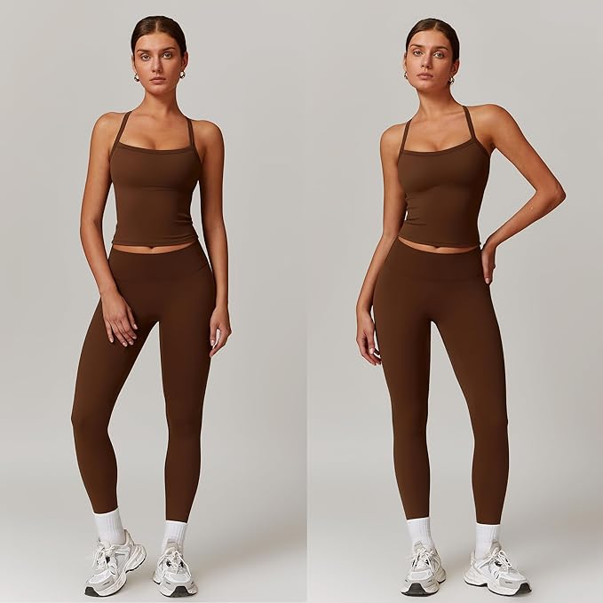 Women 2 Piece Workout Sets (NEW) Yoga Outfit Open Back Tank Top High Waisted Leggings Gym Sets Tracksuits