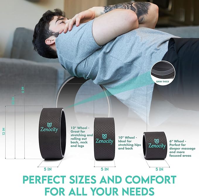Yoga Back Roller - Yoga Wheel for Stretching and Back Pain Relief - Back Stretcher - Foam Roller - Balance Accessory for Stretching - Thick Padding for Comfort - Improve Flexibility