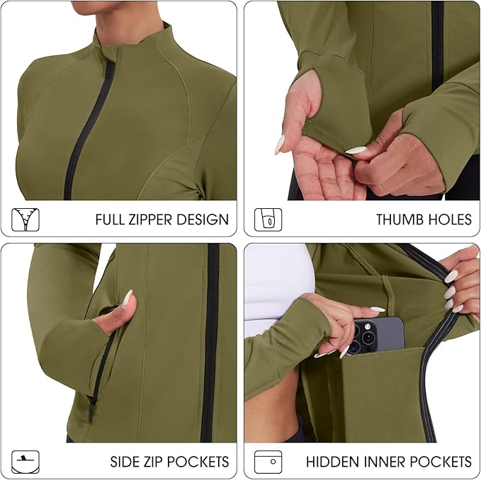 Workout Jackets for Women Lightweight Running Sweat Jackets Full Zip Up Exercise Yoga Athletic Clothes with Pockets