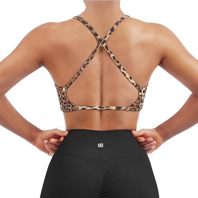 SUUKSESS Women 2 Piece Open Back Strappy Sports Bra Pack Twist V Neck Workout Crops
