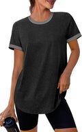 Womens Workout Tops Summer Short Sleeve Shirts Athletic Color Block Gym Clothes Outfits Sun Protection UPF 50+ T Shirts