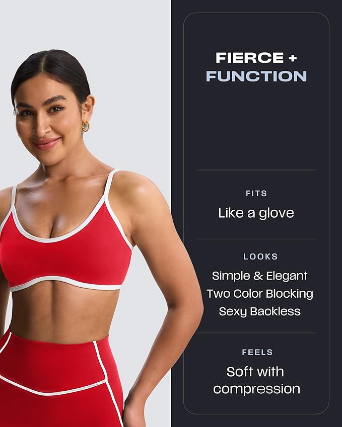Aoxjox Women's Color Block Workout Sports Bras Fitness Lexi Lined Strappy Bra Athletic Yoga Crop Tank