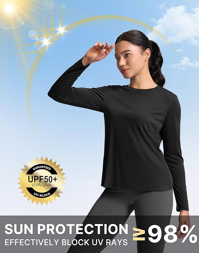 SANTINY Women's Lightweight Long Sleeve Workout Tops Split Back Gym Running Hiking Athletic Shirt Quick Dry UPF 50+ Sun Shirt
