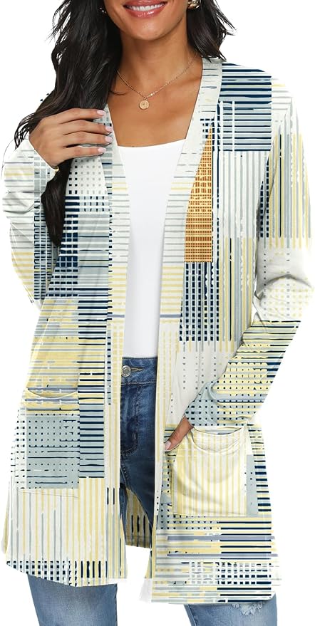 Womens Casual Lightweight with Pocketes Long Sleeve Open Front Cardigan