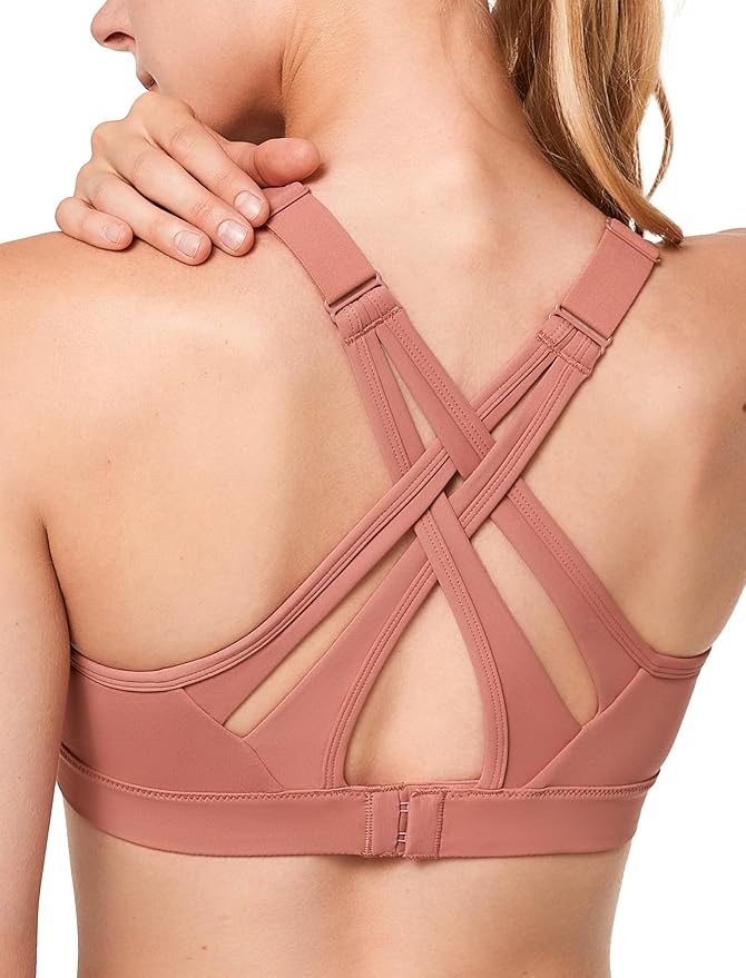 Yvette Sports Bra High Impact Adjustable Criss Cross Back, Full Support for Large Bust No Bounce