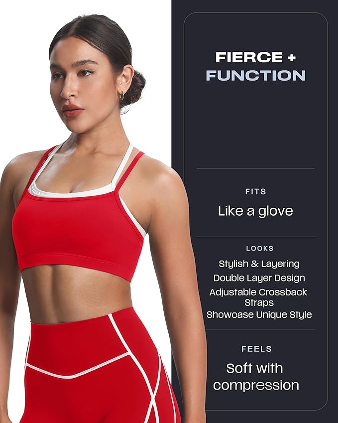 Aoxjox Women's Workout Sports Bras Takes Two Bra High Impact Training Fitness Running Yoga Crop Tank