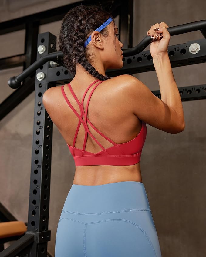 RUNNING GIRL Sports Bras for Women,Strappy Crisscross Back Padded Low Impact Running Sports Bra with Removable Cups